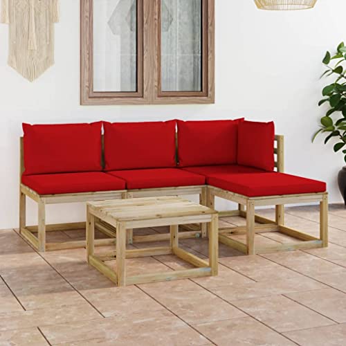 ULUYYUC Allwetter-Möbel für draußen Sofa-Betten für draußen Couchgarnituren5-tlg. Garten-Lounge-Set mit Roten Kissengeeignet für draußen, Garten von ULUYYUC