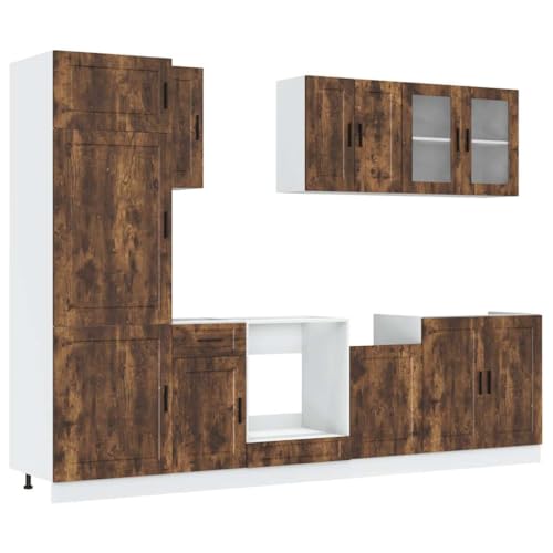 ULUYYUC Allzweckschrank Küchenunterschrank Küchenschränke Sideboard Wohnzimmer - 8-TLG. Küchenschrank-Set Kalmar Räuchereiche Holzwerkstoff für Werkstatt Esszimmer Küche Arbeitszimmer von ULUYYUC