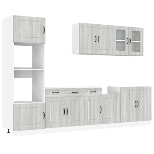 ULUYYUC Anrichte Gartenschrank Barschrank Schrank Organizer Küche - 7-TLG. Küchenschrank-Set Kalmar Grau Sonoma Holzwerkstoff für Hausbar Arbeitszimmer Wohnzimmer Werkstatt von ULUYYUC