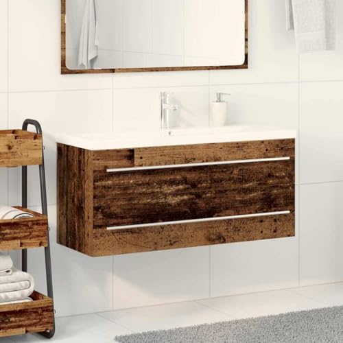 ULUYYUC Badezimmer Waschtischunterschrank aus Alteiche 100x38x48 cm mit integriertem Becken und Wasserhahn rustikaler Badmöbel für kleine Badezimmer ULUYYUC Badezimmer Waschtischunterschrank aus Alteiche 100x38x48 cm mit integriertem Becken und Wasserhahn rustikaler Badmöbel für kleine Badezimmer von ULUYYUC