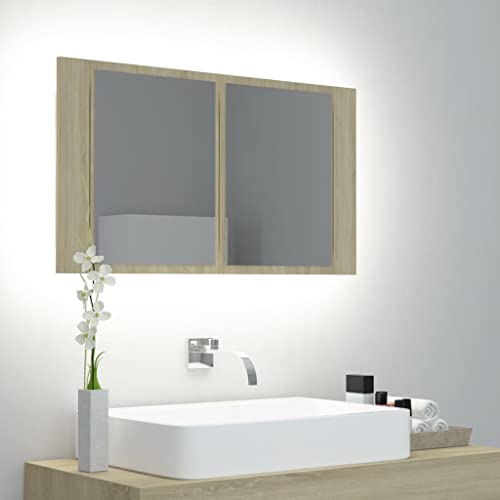 ULUYYUC Badezimmer unterschrank Waschbeckenunterschrank BadschrankLED-Bad-Spiegelschrank Sonoma-Eiche 80x12x45 cm Acrylgeeignet für Bad, Toilette, Schlafzimmer von ULUYYUC