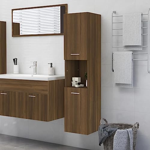 ULUYYUC Badezimmerschrank Braun Eichen-Optik 30x30x130 cm Holzwerkstoff Hochschrank mit 5 Fächern und 2 Türen Modernes Design Robuste Konstruktion für kleines Bad Gäste-WC Flur und Schlafzimmer von ULUYYUC