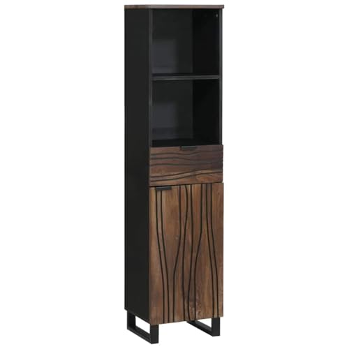 ULUYYUC Badezimmerschrank Hochschrank aus massivem Mangoholz 38x33x160 cm mit Regal & Schubladen Gestreiftes Design Braun Modern & Stabil für Bad Gäste WC Flur von ULUYYUC