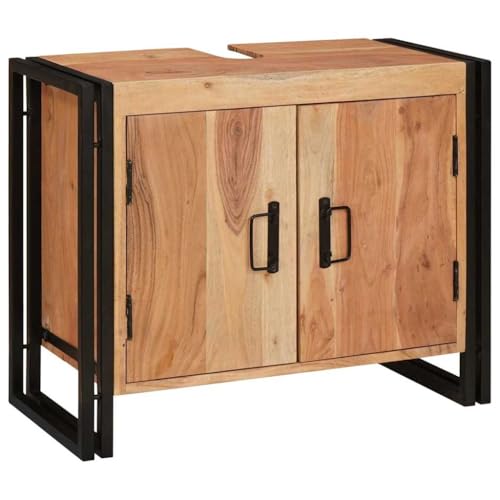 ULUYYUC Badezimmerschrank Schmal 71x33x58 cm Akazienholz Eisen Modernes Design Robuste Stauraumlösung für kleine Bäder und Gäste WC von ULUYYUC