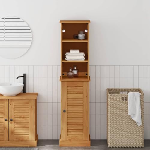 ULUYYUC Badezimmerschrank Set 2 TLG Braun Honigbraun Massiv Kiefer 37x34x150 cm Modernes Landhausdesign mit viel Stauraum für Badezimmer Gäste-WC Flur von ULUYYUC