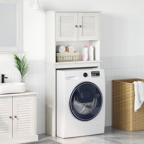 ULUYYUC Badezimmerschrank Weiß Kiefer Massivholz 72,5 x 27 x 161 cm mit Tür und Regal Modernes Design Robuste Langlebigkeit für Bad Küche Flur von ULUYYUC