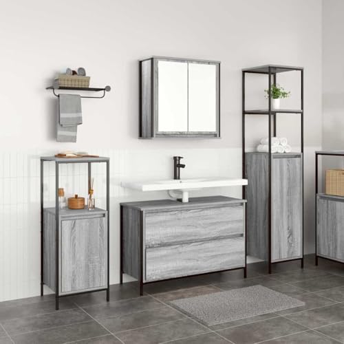 ULUYYUC Badmöbel-Set Grau Sonoma 90x34,5x60 cm aus Holzwerkstoff mit 4 Türen und 3 Utility-Regalen Modernes Design Robust und Langlebig für Badezimmer kleine Räume und Flur ULUYYUC Badmöbel-Set Grau Sonoma 90x34,5x60 cm aus Holzwerkstoff mit 4 Türen und 3 Utility-Regalen Modernes Design Robust und Langlebig für Badezimmer kleine Räume und Flur von ULUYYUC