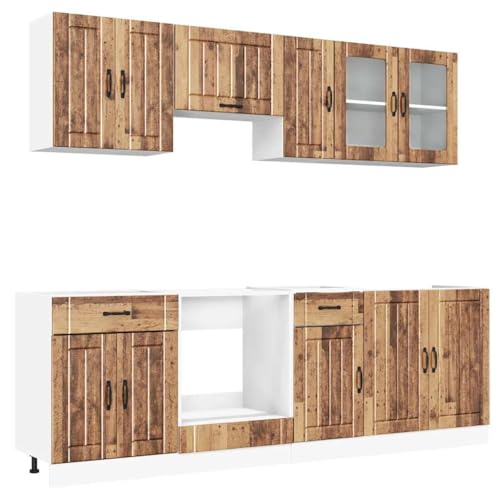 ULUYYUC Badschrank Küchenunterschrank Barschrank Anrichte - 8-TLG. Küchenschrank-Set Kalmar Altholz-Optik Holzwerkstoff für Werkstatt Bad Wohnzimmer Küche von ULUYYUC