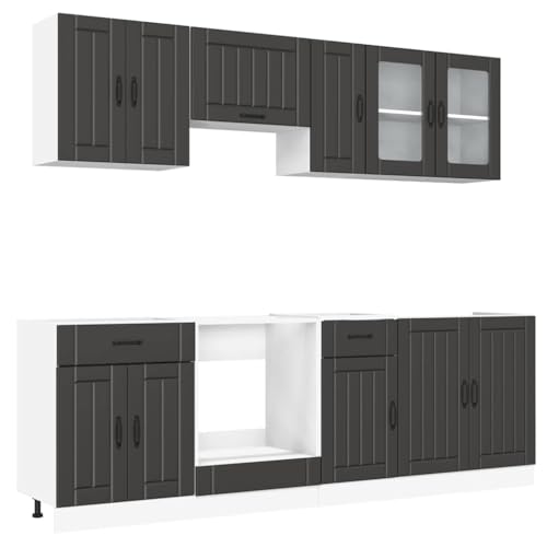 ULUYYUC Badschrank Küchenunterschrank Barschrank Anrichte - 8-TLG. Küchenschrank-Set Kalmar Schwarz Holzwerkstoff für Werkstatt Bad Wohnzimmer Küche von ULUYYUC