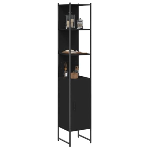 ULUYYUC Badschrank Schwarz 33x33x185,5 cm aus Holzwerkstoff und pulverbeschichtetem Stahl Modernes Slim Highboard mit viel Stauraum für kleine Badezimmer Flur und Gäste WC von ULUYYUC