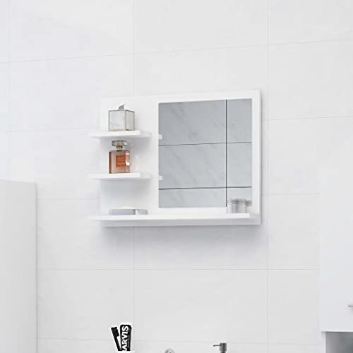 ULUYYUC Badspiegel Weiß Hochglanz 60x10,5x45 cm mit Ablage Holzwerkstoff Acryl Modernes Design für Badezimmer Gäste WC Wandspiegel Badschrank Badezimmerschrank von ULUYYUC