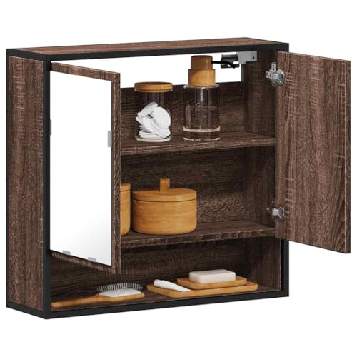 ULUYYUC Badspiegelschrank 65x20x60 cm Braun Eiche Holzwerkstoff mit Metallrahmen Modernes Wanddesign platzsparend für kleines Badezimmer WC und Flur von ULUYYUC