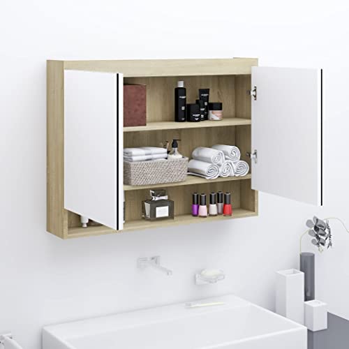 ULUYYUC Badspiegelschrank 80 x 15 x 60 cm Weiß Eiche Modernes Design mit USB Anschluss und 3 Fächern als platzsparender Badezimmerschrank schmal für kleines Bad und Gäste WC von ULUYYUC