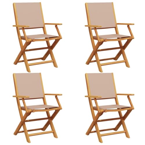 ULUYYUC Balkon Möbel Gartenstühle Gartenmöbel Barhocker - Gartenstühle 4 STK. Klappbar Taupe Stoff und Massivholz für Balkon Wohnzimmer Garten Esszimmer von ULUYYUC