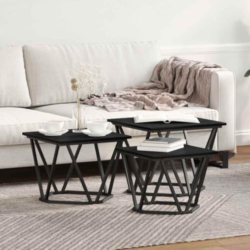 ULUYYUC Beistelltisch 3er Set Schwarz Eiche Dekor Holzwerkstoff Quadratisch 40x40x32 cm Modernes Design Stapelbar für Wohnzimmer von ULUYYUC