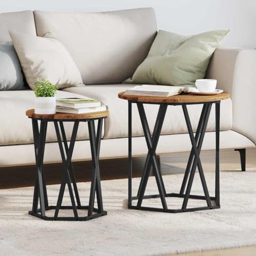 ULUYYUC Beistelltisch Couchtisch 2er Set Rund Altholz Vintage Braun Metallgestell für Wohnzimmer Couch ULUYYUC Beistelltisch Couchtisch 2er Set Rund Altholz Vintage Braun Metallgestell für Wohnzimmer Couch von ULUYYUC