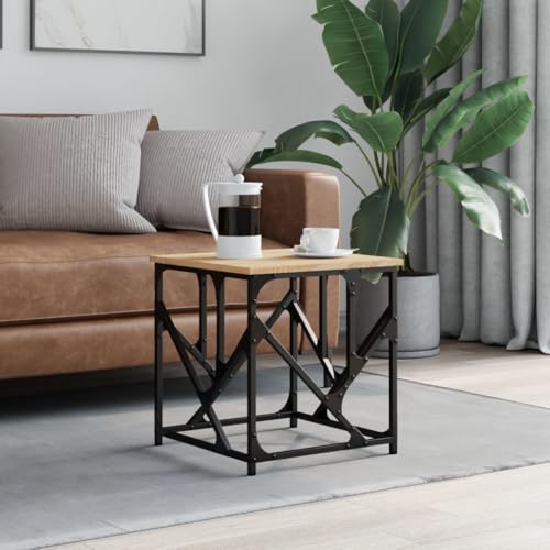 ULUYYUC Beistelltisch Couchtisch Kleiner Tisch Sonoma-Eiche 45x45x47,5 cm Holzwerkstoff Metall Industrial Design für Wohnzimmer Flur von ULUYYUC