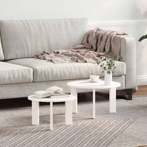 ULUYYUC Beistelltisch Set 2 Stück Weiß Rund Massivkiefer Couchtisch Nesting 47,5 x 47,5 x 27 cm für Wohnzimmer Kleiner Tisch mit Modernem Design ULUYYUC Beistelltisch Set 2 Stück Weiß Rund Massivkiefer Couchtisch Nesting 47,5 x 47,5 x 27 cm für Wohnzimmer Kleiner Tisch mit Modernem Design von ULUYYUC