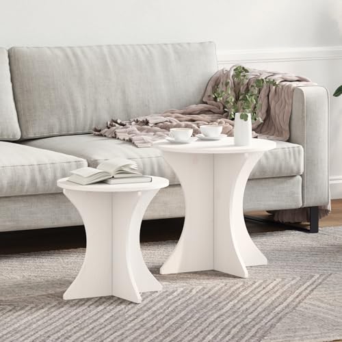 ULUYYUC Beistelltisch Set 2er Massivkiefer Weiß Rund 46 x 46 x 47 cm Couchtisch für Wohnzimmer Rustikale Tische ULUYYUC Beistelltisch Set 2er Massivkiefer Weiß Rund 46 x 46 x 47 cm Couchtisch für Wohnzimmer Rustikale Tische von ULUYYUC