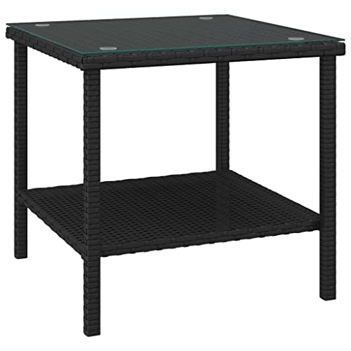 ULUYYUC Bistrotisch Beistelltisch Outdoor Wetterfest Balkon Tisch Gartenbox - Beistelltisch Schwarz 45x45x45 cm Poly Rattan und Hartglas für Balkon Garten Wohnbereich Schlafzimmer von ULUYYUC
