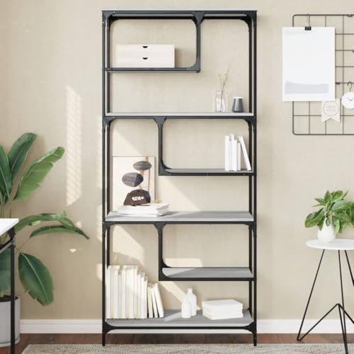 ULUYYUC Bücherregal Grau Sonoma 81x36x176 cm Modernes Design mit Metallrahmen Schmaler Hochschrank für Wohnzimmer Bücherregale Holzwerkstoff Regalschrank mit Zickzack-Trennwänden ULUYYUC Bücherregal Grau Sonoma 81x36x176 cm Modernes Design mit Metallrahmen Schmaler Hochschrank für Wohnzimmer Bücherregale Holzwerkstoff Regalschrank mit Zickzack-Trennwänden von ULUYYUC