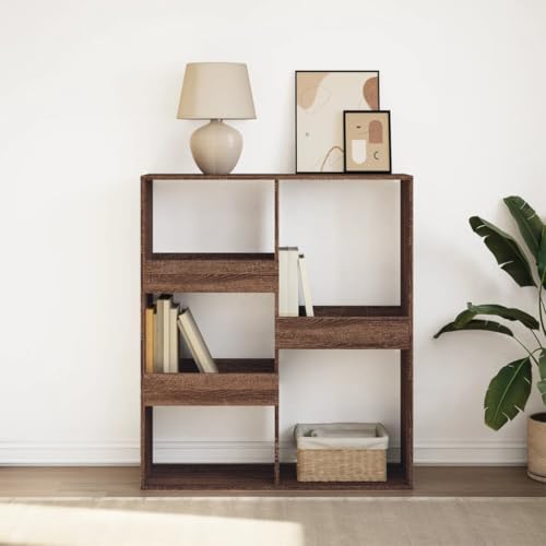 ULUYYUC Bücherregal Raumteiler Braun Eichen-Optik 100x33x115 cm Schmaler Hochschrank mit 5 Fächern Stabiles Regalsystem für Wohnzimmer und Homeoffice von ULUYYUC