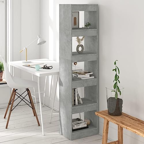 ULUYYUC Bücherregal Raumteiler Schmal Betongrau 40x30x166 cm Holzwerkstoff Regal Hoch Modernes Design Stauraum für Wohnzimmer Flur Deko von ULUYYUC
