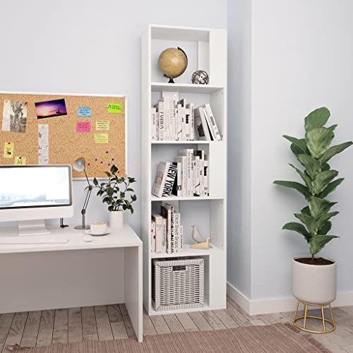 ULUYYUC Bücherregal Raumteiler Weiß 45x24x159 cm Schmal Schrank Holzwerkstoff 5 Fächer Hochregal Wohnzimmer Möbel Modernes Design Stauraum von ULUYYUC
