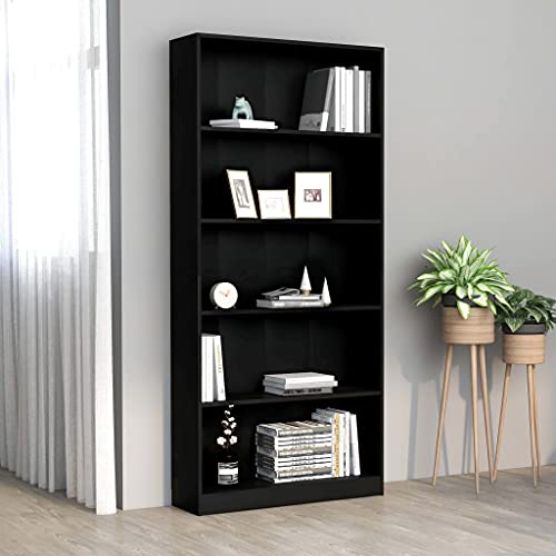 ULUYYUC Bücherregal Schmal 5 Fächer Holzwerkstoff Schwarz 80x24x175 cm Hochschrank Stehendes Regal für Wohnzimmer Flur Dekoration ULUYYUC Bücherregal Schmal 5 Fächer Holzwerkstoff Schwarz 80x24x175 cm Hochschrank Stehendes Regal für Wohnzimmer Flur Dekoration von ULUYYUC