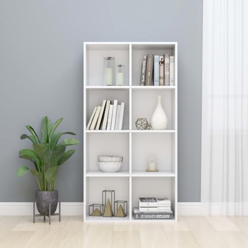 ULUYYUC Bücherregal Schmal Hochglanz-Weiß 66x30x130 cm Holzwerkstoff 8 Fächer Mehrzweckschrank für Wohnzimmer als Sideboard oder Regalschrank von ULUYYUC