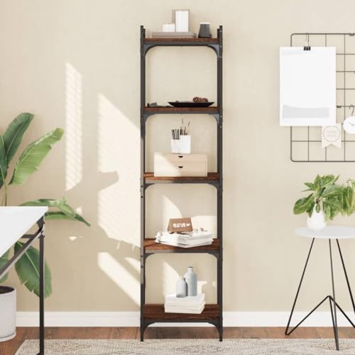 ULUYYUC Bücherregal Schmal Hochschrank Braun Eiche-Optik Holzwerkstoff Metall 40x30x154cm 5 Böden Stauraum Wohnzimmer Küche ULUYYUC Bücherregal Schmal Hochschrank Braun Eiche-Optik Holzwerkstoff Metall 40x30x154cm 5 Böden Stauraum Wohnzimmer Küche von ULUYYUC