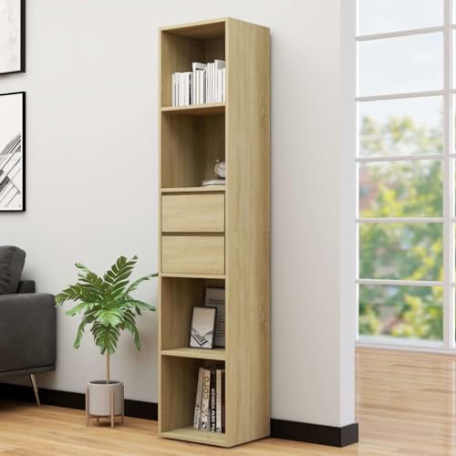 ULUYYUC Bücherregal Schmal Holzwerkstoff Sonoma-Eiche 36x30x171 cm mit 4 Regalen & 2 Schubladen Modernes Design Hochschrank für Wohnzimmer & Büro ULUYYUC Bücherregal Schmal Holzwerkstoff Sonoma-Eiche 36x30x171 cm mit 4 Regalen & 2 Schubladen Modernes Design Hochschrank für Wohnzimmer & Büro von ULUYYUC