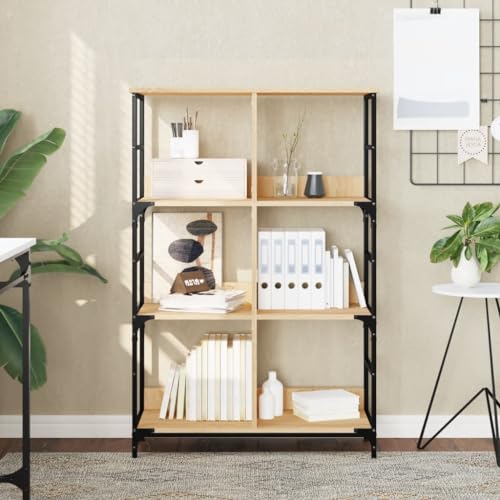 ULUYYUC Bücherregal Schmal Sonoma-Eiche Holzwerkstoff Stahl Industrie-Design 78,5x33x117,5 cm mit 6 Fächern und Wandhalterung für Wohnzimmer Büro Abstellraum ULUYYUC Bücherregal Schmal Sonoma-Eiche Holzwerkstoff Stahl Industrie-Design 78,5x33x117,5 cm mit 6 Fächern und Wandhalterung für Wohnzimmer Büro Abstellraum von ULUYYUC
