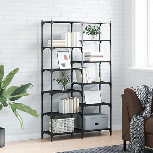 ULUYYUC Bücherregal Schwarz 100x32x170 cm Holzwerkstoff und Eisen Industriedesign Stabiles Regal mit Verstellbaren Füßen Schmaler Hochschrank für Wohnzimmer Büro ULUYYUC Bücherregal Schwarz 100x32x170 cm Holzwerkstoff und Eisen Industriedesign Stabiles Regal mit Verstellbaren Füßen Schmaler Hochschrank für Wohnzimmer Büro von ULUYYUC