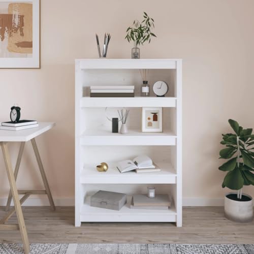 ULUYYUC Bücherregal Weiß 80x35x126 cm Massivholz Kiefer Modernes Regal Schrank mit Wandhalterung Schmale Hochregal für Wohnzimmer Büro Flur von ULUYYUC