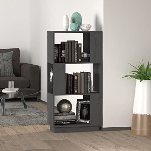 ULUYYUC Bücherregal aus Kiefer Massivholz Grau 51x25x101 cm Schmaler Raumteiler mit Wandhalterung Stauraum für Wohnzimmer und Flur Modernes Design von ULUYYUC