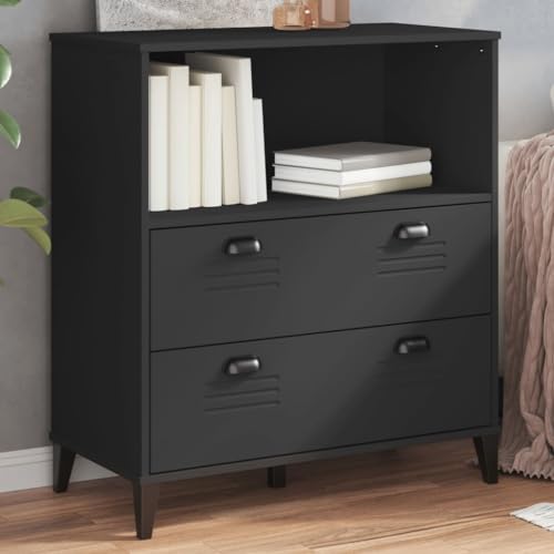 ULUYYUC Bücherschrank VIKEN Schwarz 80x40x90 cm aus Holzwerkstoff mit 2 Schubladen & offenem Fach - Modernes Industrielles Design Regalschrank für Wohnzimmer ULUYYUC Bücherschrank VIKEN Schwarz 80x40x90 cm aus Holzwerkstoff mit 2 Schubladen & offenem Fach - Modernes Industrielles Design Regalschrank für Wohnzimmer von ULUYYUC