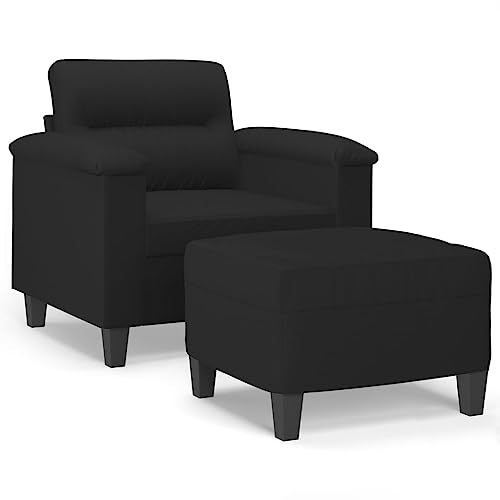 ULUYYUC Couch Sessel Couch Klein Wohnzimmer Lounge Sofa Outdoor - Sessel mit Hocker Schwarz 60 cm Mikrofasergewebe für Schlafzimmer Wohnzimmer Küche Esszimmer von ULUYYUC
