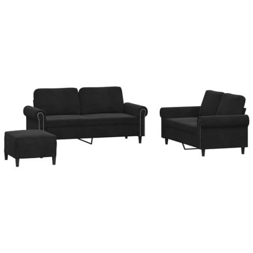 ULUYYUC Couch Sessel Lesesessel Küchensofa Moderne Sessel - 3-TLG. Sofagarnitur mit Kissen Schwarz Samt für Schlafzimmer Küche Wohnzimmer Esszimmer von ULUYYUC
