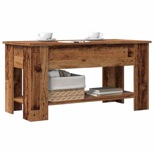 ULUYYUC Couchtisch Altholz Höhenverstellbar mit Stauraum 101x49x52 cm Multifunktionaler Wohnzimmertisch für Couchbereich von ULUYYUC