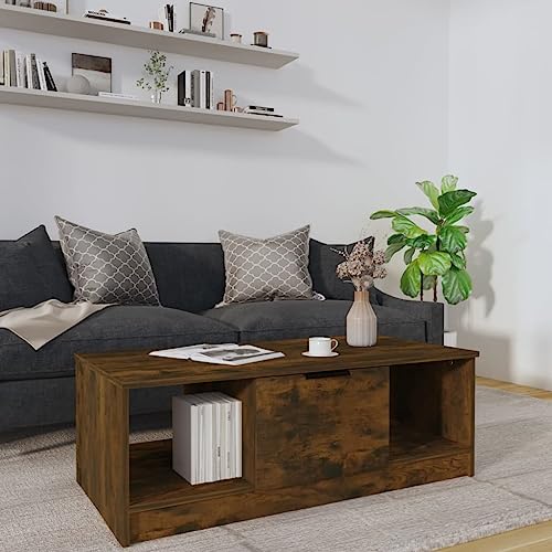 ULUYYUC Couchtisch Beistelltisch Räuchereiche Holzwerkstoff 102x50x36 cm mit 3 Fächern Stauraum für Wohnzimmer Dekoration von ULUYYUC