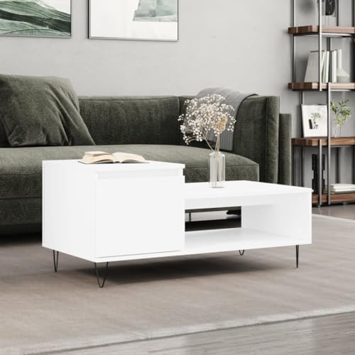 ULUYYUC Couchtisch Beistelltisch Weiß 100x50x45 cm Holzwerkstoff Modern Metallbeine Stauraum für Wohnzimmer von ULUYYUC