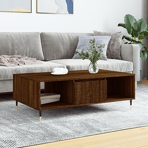 ULUYYUC Couchtisch Braun Eichen-Optik 104x60x35 cm mit 3 Fächern Stauraum - Holzwerkstoff und Eisen Gestell für Wohnzimmer Dekoration von ULUYYUC