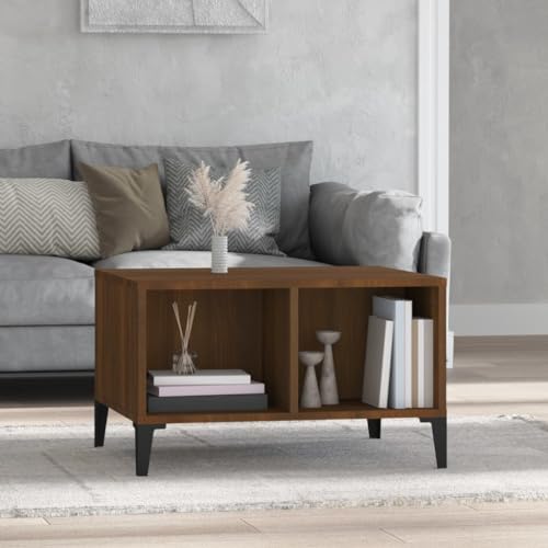 ULUYYUC Couchtisch Braun Eichen-Optik 60x50x36,5 cm Industrieller Beistelltisch mit Metallfüßen und Offenem Stauraum für Wohnzimmer Couchbereich von ULUYYUC