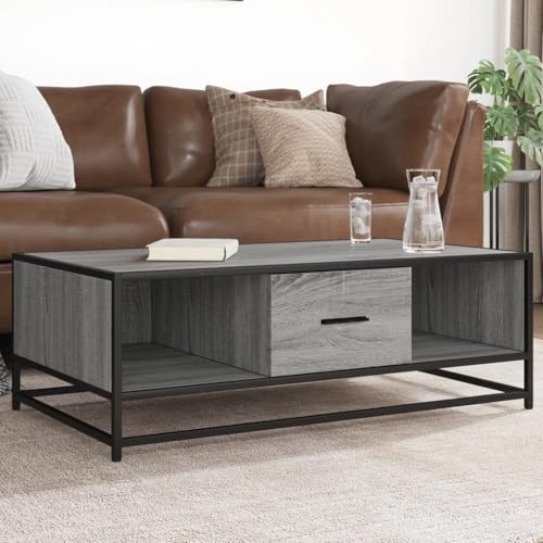 ULUYYUC Couchtisch Grau Sonoma 100x57x35 cm aus Holzwerkstoff und Metall mit Industriestil und reichlich Stauraum für Wohnzimmer Schlafzimmer oder Flur ULUYYUC Couchtisch Grau Sonoma 100x57x35 cm aus Holzwerkstoff und Metall mit Industriestil und reichlich Stauraum für Wohnzimmer Schlafzimmer oder Flur von ULUYYUC