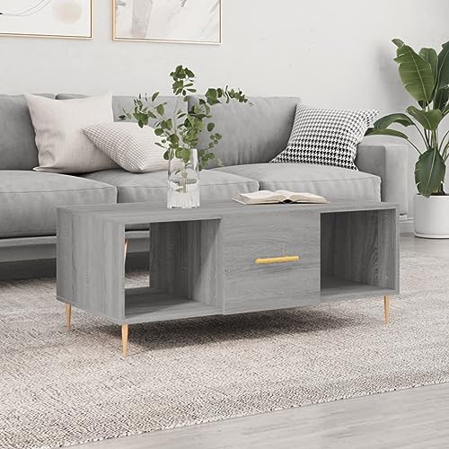 ULUYYUC Couchtisch Grau Sonoma 102x50x40 cm mit Stauraum 3 Fächern und Tür Holzwerkstoff Eisenbeine für Wohnzimmer Beistelltisch ULUYYUC Couchtisch Grau Sonoma 102x50x40 cm mit Stauraum 3 Fächern und Tür Holzwerkstoff Eisenbeine für Wohnzimmer Beistelltisch von ULUYYUC