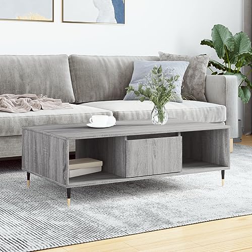 ULUYYUC Couchtisch Grau Sonoma 104x60x35 cm mit Eisen-Gestell und 3 Fächern – Robuster Beistelltisch aus Holzwerkstoff für Wohnzimmer und Schlafzimmer von ULUYYUC