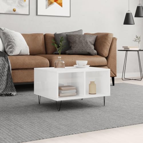 ULUYYUC Couchtisch Hochglanz-Weiß 60x50x36,5 cm Holzwerkstoff mit Metallbeinen und 4 Staufächern Moderner Beistelltisch für Wohnzimmer ULUYYUC Couchtisch Hochglanz-Weiß 60x50x36,5 cm Holzwerkstoff mit Metallbeinen und 4 Staufächern Moderner Beistelltisch für Wohnzimmer von ULUYYUC