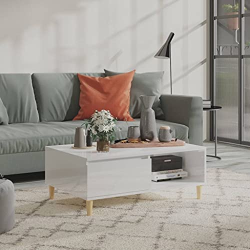ULUYYUC Couchtisch Hochglanz-Weiß 90x60x35 cm Holzwerkstoff Moderner Beistelltisch mit Stauraum für Wohnzimmer von ULUYYUC