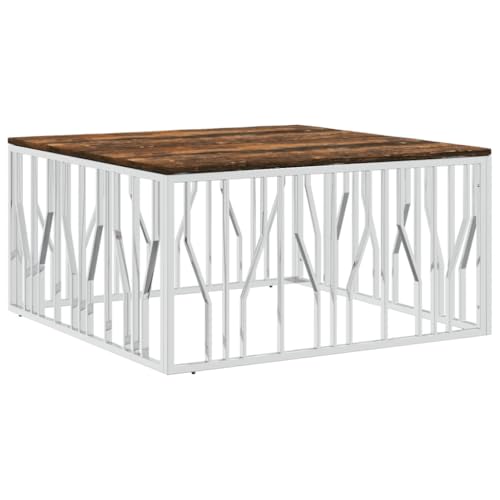 ULUYYUC Couchtisch Modern Wohnzimmer Möbel Coffee Table Living Room Sofa Table - Couchtisch Silbern Edelstahl und Altholz Massiv für Küche Wohnzimmer Esszimmer Sitzecke von ULUYYUC